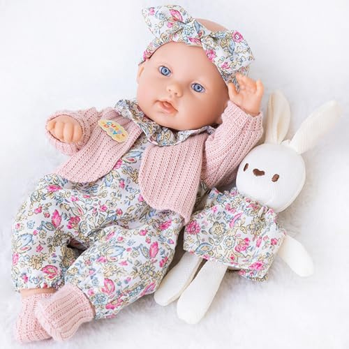 Obelunrp Muñeca para bebé, muñeca móvil de 30 cm de Vinilo móvil con Ropa y Juguete de Conejito, muñecas de bebés posibles para niños de 1 a 6 años de cumpleaños de Navidad (Estilo 1)