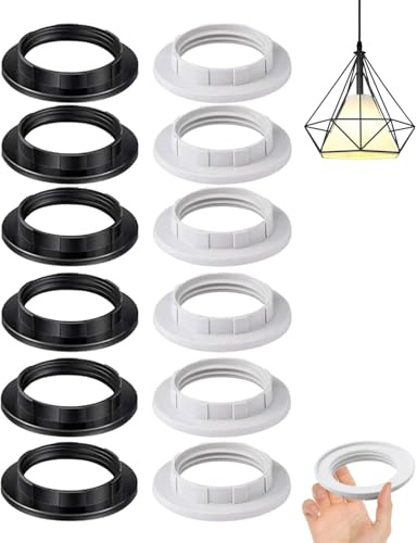HUVZOR 12Pcs Anillo reductor de pantalla de lámpara E27 de plástico, anillo de pantalla lámpara, anillo reductor pantalla E27, anillo de tornillo de repuesto para soporte de lámpara Blanco/negro