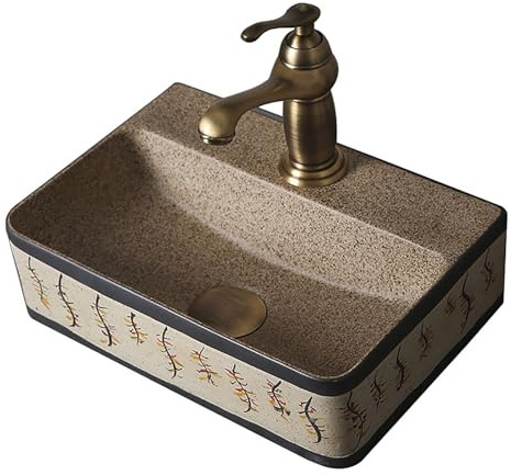 Vasque de Salle de Bain, Lavabo à Poser en Céramique avec Robinet, Vasque Rectangulaire Moderne en Porcelaine pour Meuble-Lavabo, Salle de Bain