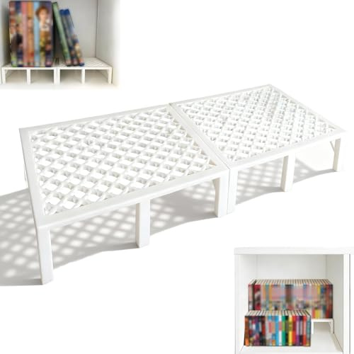 Agamino Shelf Riser Compatible with IKEA KALLAX Insert - 2 Pack Moroccan Style Book Risers for Manga, DVD, CD Display - Heavy Duty Shelf Step Stand with Reinforced Support Legs, Cube Storage Organizer