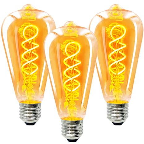 Roomrite Edison Vintage Glühbirne E27,E27 LED Vintage 4W ST64 2700K Warmweiss Retro Glühbirne LED Filament Lampe für Retro Beleuchtung im Wohnzimmer/Schlafzimmer/Esszimmer - Bernstein, 3 Stück