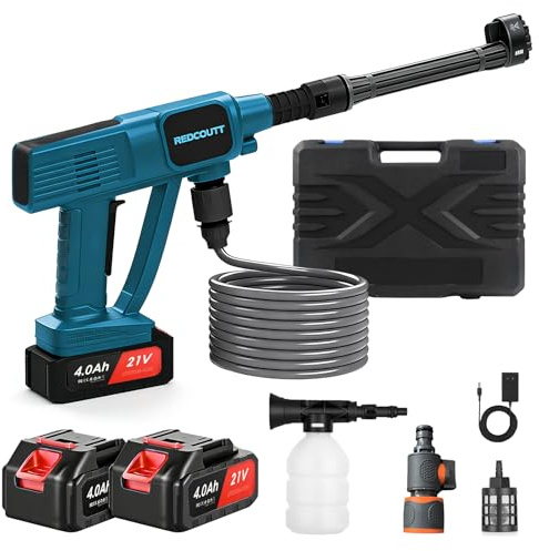 Akku Hochdruckreiniger, 21V Hochdruckreiniger Pistole, Ausgestattet mit 2x4000mah Akkus, 6-In-1 MultifunktionsdüSe, 5 Meter Schlauch, Hochdruckreiniger Akku zum Auto Und Gartenwaschen