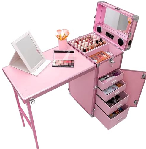 Table à ongles pliable avec barre de tirage, rangement, table de travail, miroir, lecteur Bluetooth pour spa, salon et bureau d'art