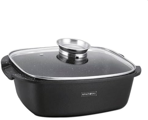 Rostiera con Coperchio in Vetro Antiaderente – Teglia da Forno con Rivestimento Effetto Pietra, Casseruola Rettangolare per Arrosti, Pollo, Carne e Verdure – Adatta a Forno e Piano Cottura (34CM)
