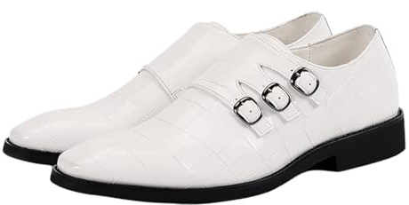 Hantverkade Lacklader Affärsloafers Vintage Dubbel Monk-strap Klädkor For Män Bröllop Och Avslappnade Tillfällen(Blanco,40 EU)