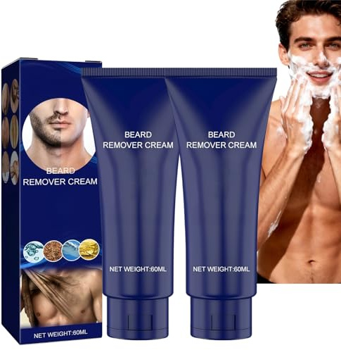 2Pcs Men Per-manent Hair Beard Removal Cream,Men's Face &Body Hair Removal,Depilatory Cream,Depilatory Paste for Face,Suitable for All Skin Types,Gentle Fast-Acting Hair Remover for Beard,Facial& Body
