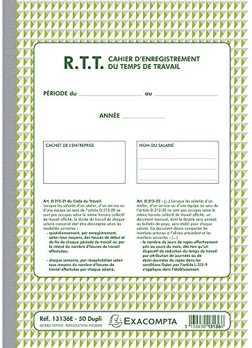 Exacompta samlarmapp, 12 häftapparat RTT registrering av arbetstid 297 x 210 mm 50 P DUPLI -