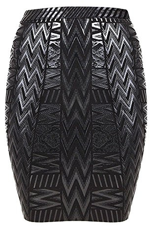 HLBandage BEAUKEY Leather Metallic High Waist Bandage Skirt (XL, Black)
