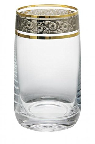 Bohemia Wassergläser, Whiskyglas Kristall Original, 250 ml, 6 er Set, Model Ideal Exclusive, Gold - Platin, Gravur