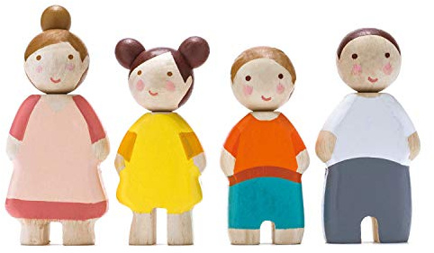 Tender Leaf Toys - The Leaf Family - 4 Pcs Wooden Family Mini Dolls Playset for Children, Kids Miniature Pretend Play Dollhouse Figures, Includes Parents, Sibling - Age 3+