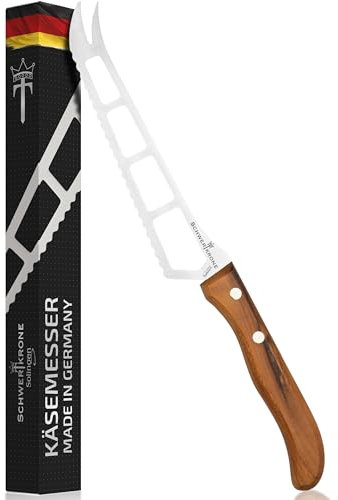 Schwertkrone Solingen - Hochwertiges Käsemesser mit Olivenholzgriff - Edelstahl mit Wellenschliff 25,5 cm - Käseschneider Käsebeil