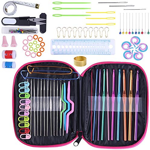 Soleebee Tout-en-un Top qualité Crochet Ensemble de Tricot Outils 100 pièces Accessoires pour Aiguilles à Tricoter, Aiguilles Colorées et Ergonomiques à Tricoter Crochet pour un Confort Extrême (A)