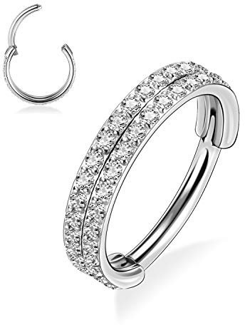 hengkaixuan 16G Cartilage Conch Helix Earring Hoop Clear CZ Hinged Segment 316L Surgical Steel Nose Ring Tragus Daith Earrings Piercing Jewelry