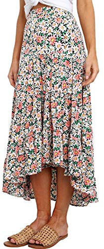 PRETTYGARDEN Women’s Bohemian Tie Dye Print Long Skirts Button Down High Waist Split A-Line Maxi Skirt (Floral Black, Large)