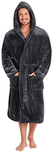 Peignoir pour Homme en Polaire Super Doux avec Capuche - Chaud et Confortable, Charbon, XL