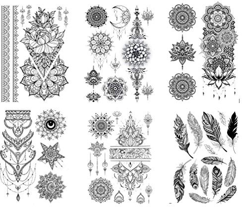 6 ark fjädertatueringar mandala tatueringar hand tatueringar set Kira 6