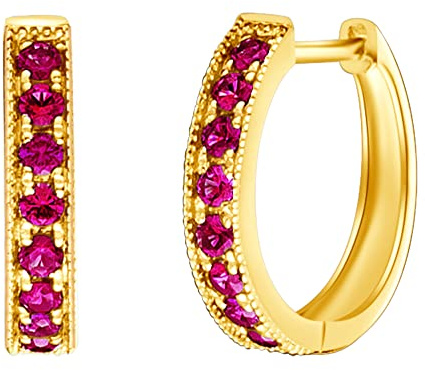 Solide 14 Karat 585 Gold Creolen Huggies Ohrringe mit Echt Edelstein Schmuck Geburtsstein Geschenk für Damen Mädchen Durchmesser