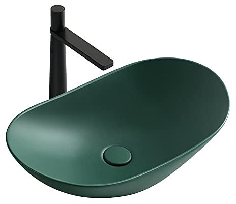 ALYHYB Oval Schiff Waschbecken - 23.6 x14.14 Badezimmerwaschbecken ovale Form über dem Zähler grüner Porzellan-Keramik-Badezimmer-Schiff-Schiff-Waschbecken Art-Becken