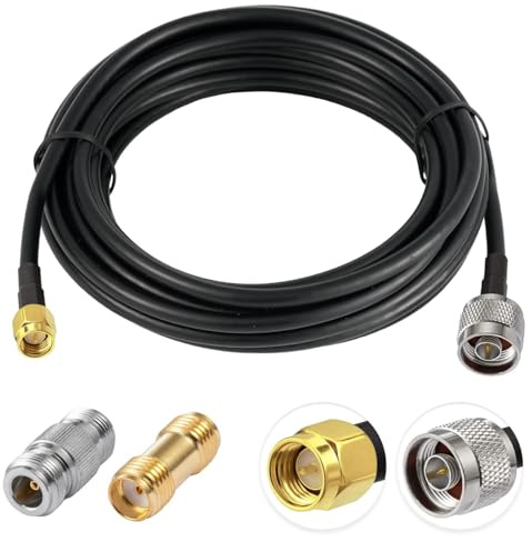 Vecys N auf SMA-Jumper N-Stecker auf SMA-Stecker Verlustarmes Koaxialkabel RG58 16.4FT/5M + 2PCS Adapters Kit für 3G 4G 5G LTE Antenne Amateurfunk GPS WiFi