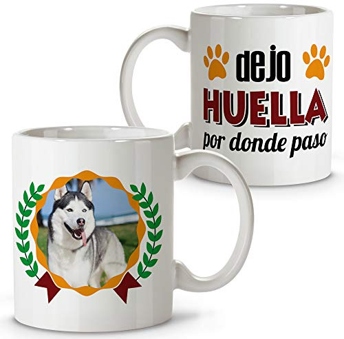 LolaPix Taza Desayuno. Taza Personalizada. Regalo Personalizado. Foto Mascota. Cerámica 330ml. Diseño Perro. Perro Huellas