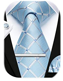 HISDERN Herren Hochzeit Krawatten und Einstecktuch Krawatte Plaid Manschettenknöpfe-Krawattenklammer-Set