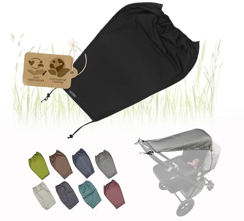 Kinderwagen Sonnensegel UV Schutz 50+ Universal – Baby Sonnenschutz für Babywanne, Verstellbar mit Rollo-Funktion, Windfest & Einfache Montage (schwarz uni)
