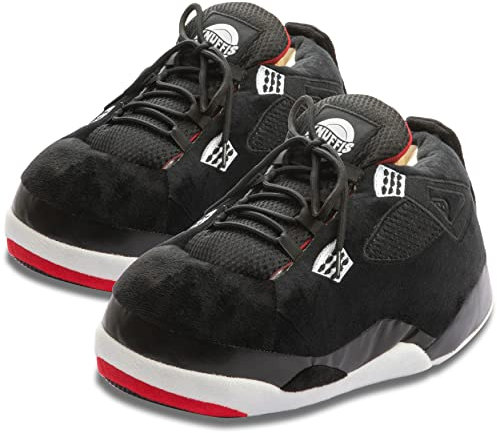 Knuffis Sneaker Hausschuhe Damen Herren lustige warme Plüsch Pantoffeln 36-45 (Schwarz)