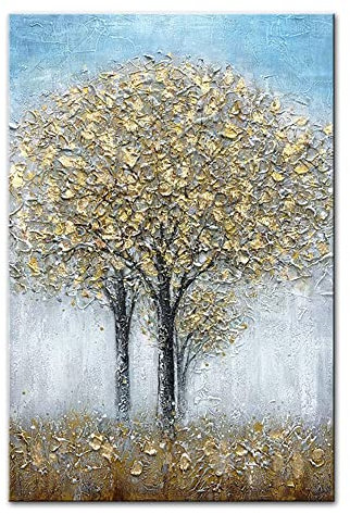 Mintura Kunstwerk, handbemalt, die beiden gelben Bäume, Wandkunst, Bild, Wohnzimmer, Acryl, Leinwand, Bürodekoration, Ölgemälde auf Leinwand (80 x 120 cm, ungerahmt)
