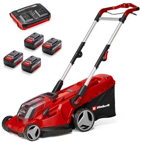 Einhell Akku-Rasenmäher RASARRO 36/40 Kit Power X-Change (36V, 40 cm Schnittbreite, bis 500 m², Brushless, 50L Fangkorb, 25-75 mm Schnitthöhe, inkl. 4X 4,0Ah Akku + Twincharger)