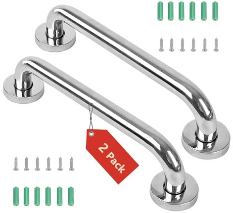 2 Pack Bathroom Grab Rail, 30cm Anti Slip Shower Grab Bar Handle,13in Stainless Steel Staircase Handrail, Indoor Outdoor Handrail, Silver Brackets for Bathtub,Toilet, Elderly, Kids and Disability