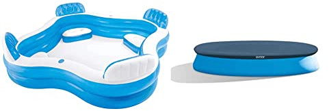 Intex 56475NP - Inflatable Swim Center Family Lounge, 90 x 90 x 26 Inches, Multi-Color & 58920 - Cobertor Piscina Hinchable Easy Set 457 cm, Multicolor
