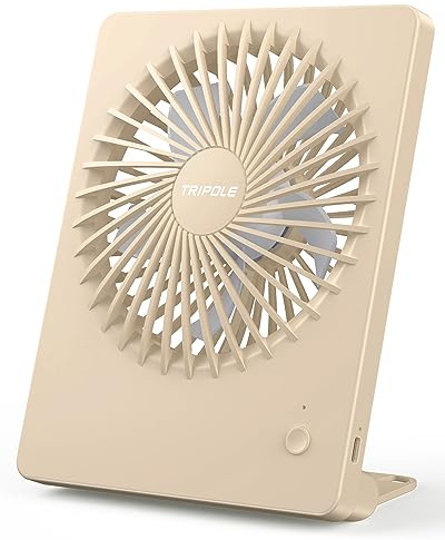 TriPole USB Desk Fan - 2000mAh Rechargeable Mini Fan, 3 Speeds, Lasts 4-16hrs, 180°Adjustable, Silent (30dB), Bedroom, Office, Travel - Beige