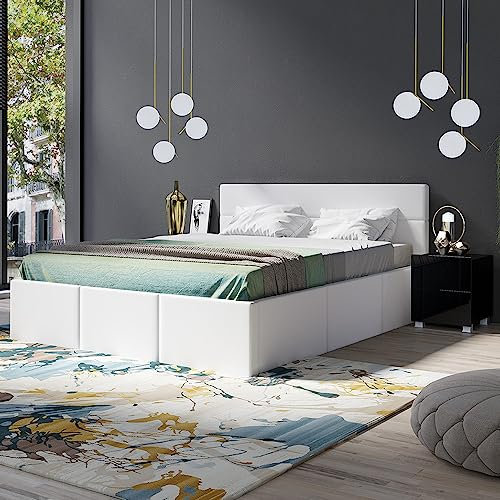 Lomadox Schlafzimmer Set 3-teilig mit Bett 160x200cm, 2 Nachttische in schwarz Hochglanz mit weißem Kunstleder Modern