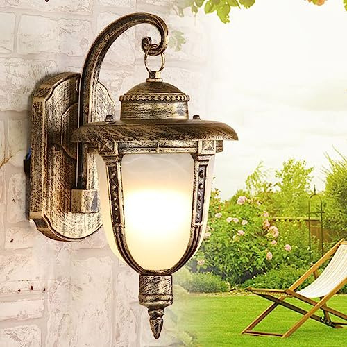 Mengjay Antike Wandleuchte Außen E27 in Antik Metall Rustikale Außenlampe Balkon Rustikale Glas Wandlampe Retro Metall Außenwandleuchte Gartenlampe Hoflampe Eingangs Außenwandleuchte (B)