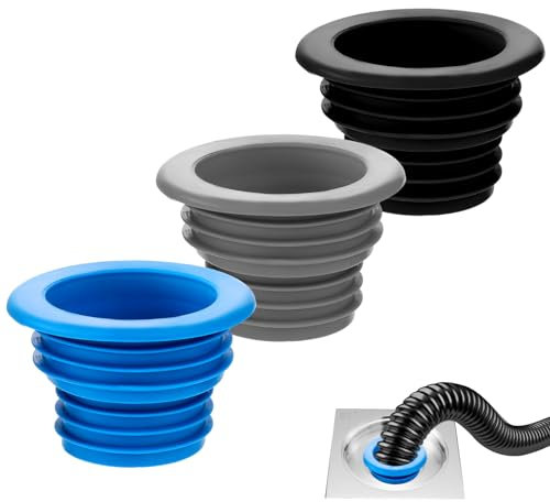 DSLSQD 3 tappi per tubo di scarico in silicone, per lavatrice, lavanderia, bagno, vasca, cucina, strumenti per la pulizia (nero/grigio/blu)