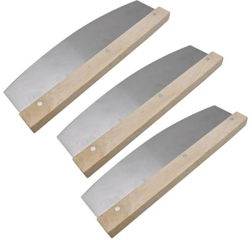 3er Set Pizzaschneider scharf Wiegemesser Kräuter- und Pizza Schneider groß Pizza Cutter aus Edelstahl und Holz Griff scharfer Pizzamesser vielseitig einsetzbares 3 Stück Pizzateiler Klinge 32,5cm
