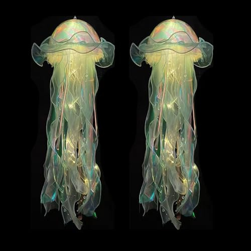 MODOAO LED Quallen Licht, 2 Pack Grün Tragbare Hängende Dekorative Lampe Atmosphäre Lampe für Haus Garten Schlafzimmer Aquarium Dekoration