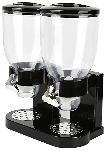 Belfoyer Müslispender Doppelt, 2 x 3,5 Liter Behälter Müslispender, Cerealienspender für Getreide, Trockene Früchte, Müsli, Süßigkeiten, Cornflakes Spender, Drehsystem, BPA-frei (Schwarz)