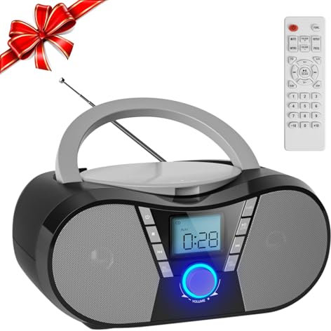 Gueray CD Player Portable CD Players for Home Boombox CD Player with Speakers Bluetooth FM Radio Built-in Dual Speakers with LCD Display Support USB & AUX Playback Headphone Jack for Audio books