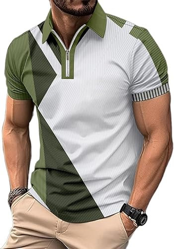 Herren Casual Kurzarm Revers Reißverschluss Poloshirt Athletic Golf Tennis T-Shirt Slim Fit Basic Golf Tee Shirts (Army Green,S)