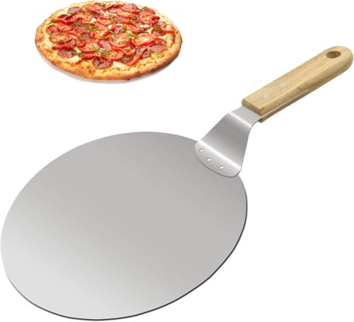 MEETOZ Pizza Peel 10 Inch, Pizza Paddle with Wooden Handle and Stainless Steel Metal Tray for Family Pizza Oven Baking,Dough,Bread & Pastry