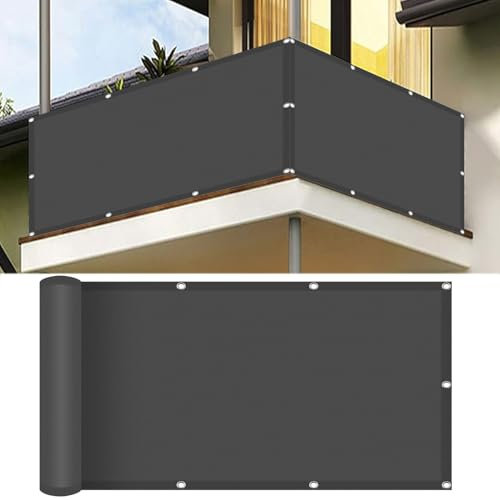 Pantalla para Balcón Impermeable 160 x 1000 cm Resistiente Al Viento y Polvo Revestimiento para Balcón con Ataduras de Cables para Barandillas de Balcón, Terraza y Jardín, Gris Oscuro