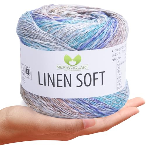 MeriWoolArt® Linen Soft Garn – Premium Naturgarn zum Stricken & Häkeln, 100g Leinengarn Baumwolle Viskose Mischung, atmungsaktiv, weich & umweltfreundlich, ideal für Kleidung, Tücher, DIY 7402
