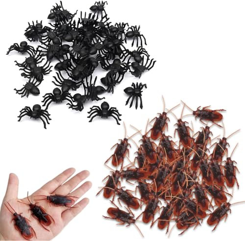 60 Pièces Faux cafards Araignées Noir Plastique Réalistes, cafard en Plastique réaliste, Faux cafards Jouet Effrayant, Jouets d'insectes en Blague, Farce de cafards effrayants pour Halloween