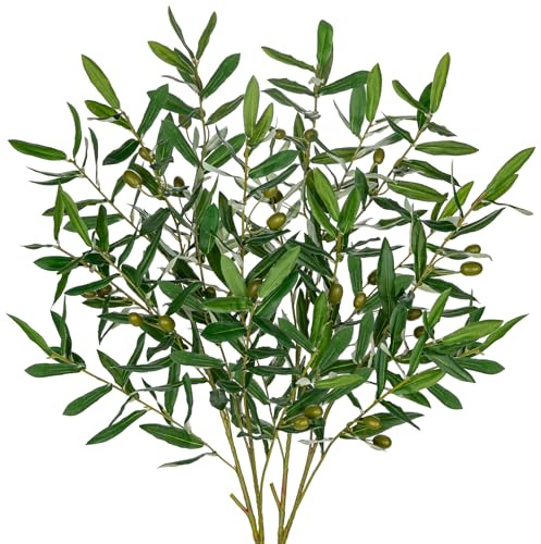 Oairse Juego de 2 ramas de olivo artificiales con tallo largo de 93 cm, tallos de ramas de olivo falsas con hojas de olivo artificiales para arreglos florales para jarrón, hogar, oficina, casa de