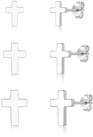 Cangall Damen Ohrstecker Silber 925 Klein, 3 Paare Silber Kreuz Ohrringe Ohrstecker Set für Herren Mädchen, Hypoallergen Schlafen Knorpel Flach Kreuz Ohrringe Silber 925 Stecker Geschenk für Frauen
