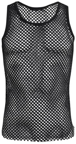Través Rejilla Camiseta de Rejilla sin Mangas de Tirantes Malla Transpirable para Hombre Ropa (Size:L,Color:Negro)