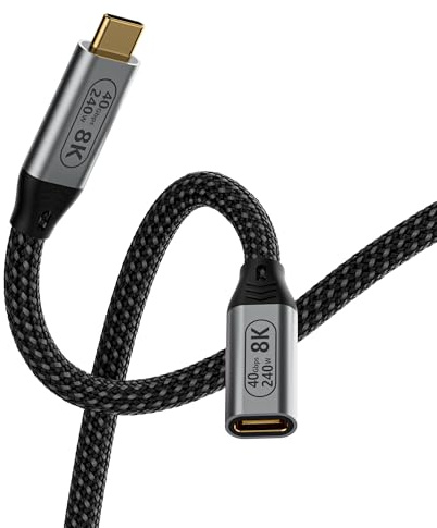 USB-C-Verlängerungskabel, kompatibel mit Thunderbolt 4-Verlängerungskabel, USB-4-Kabel, Datenübertragung, 40 Gbit/s, USB-C-Stecker auf Buchse, Ultra HD 8K @ 60 Hz und 4 K bei 120 Hz, Video für Monitor