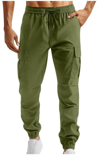 Cargo Trousers for Men UK Sale Clearance,Work Trousers Mens Regular Fit Cuffed Tactical Combat Work Trousers Casual Smart Chinos Elastic Waist Walking Stretch Cargo Pants with Zip Pockets