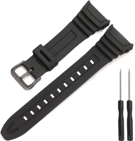 W96H Cinturino di ricambio compatibile con Casio W-96H W96H-1BV cinturino sportivo da uomo con fibbia in metallo in resina nera, Misura unica, Resina, Nessuna pietra preziosa
